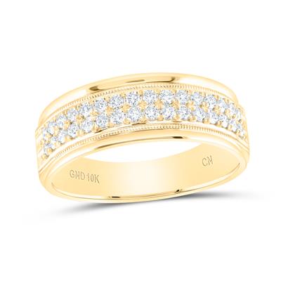10K Yellow Gold Band Diamond Wedding Band with 0.50Tw Rounds Diamonds - Miral Jewelry