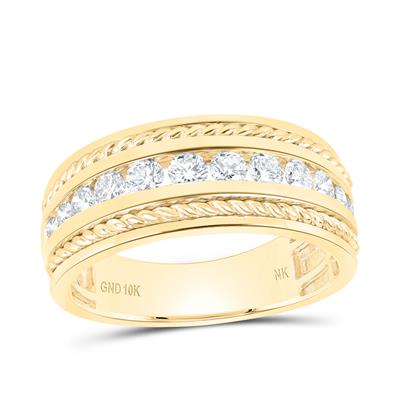 10K Yellow Gold Band Diamond Wedding Band with 0.75Tw Rounds Diamonds - Miral Jewelry