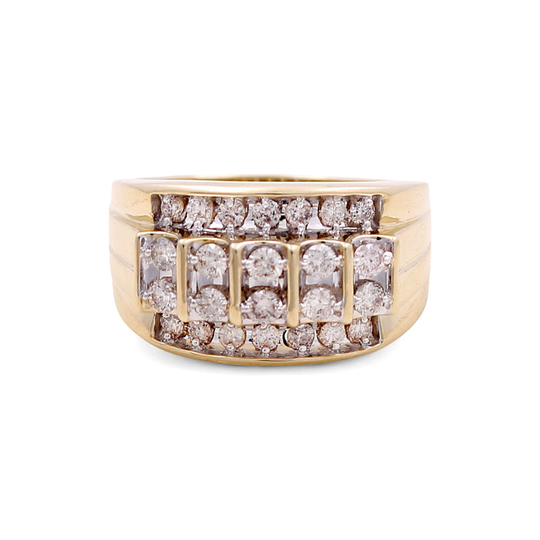10k Yellow Gold Band Diamond with 1.00Tw Round Diamonds Men's Ring - Miral Jewelry