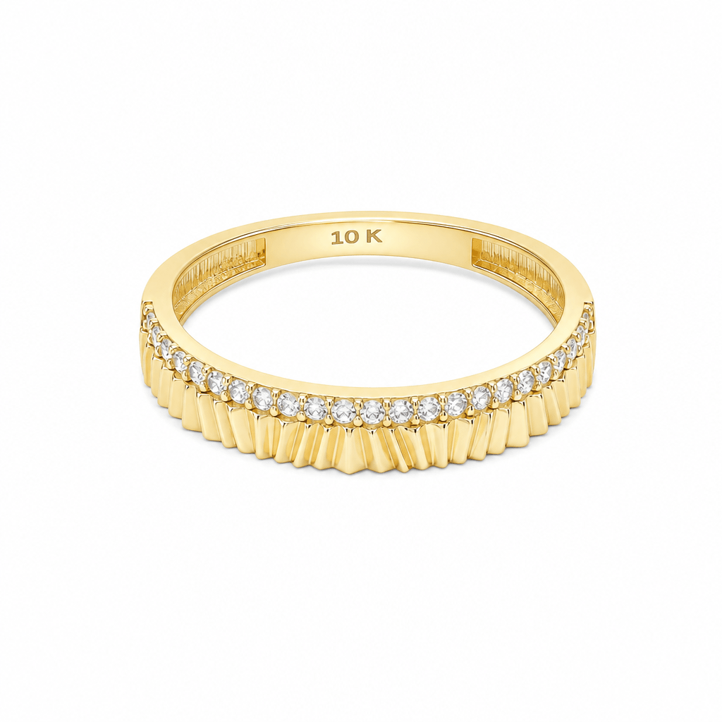 10K Yellow Gold Band With CZ Fashion Women's Ring - Miral Jewelry