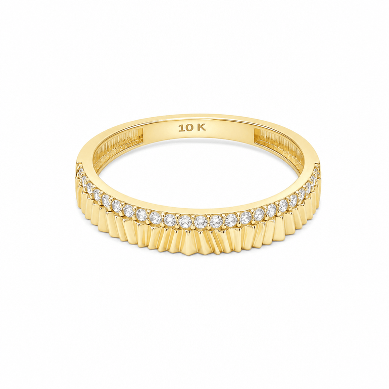 10K Yellow Gold Band With CZ Fashion Women's Ring - Miral Jewelry