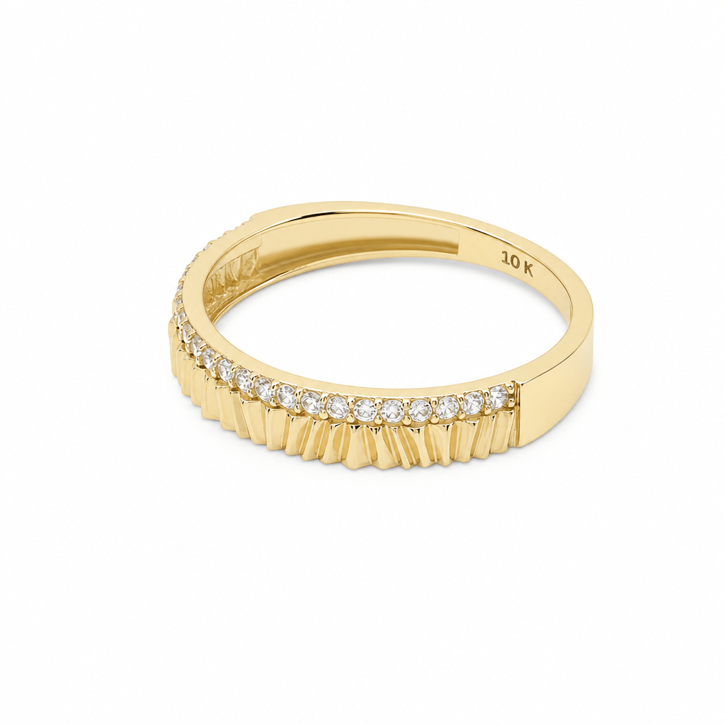10K Yellow Gold Band With CZ Fashion Women's Ring - Miral Jewelry