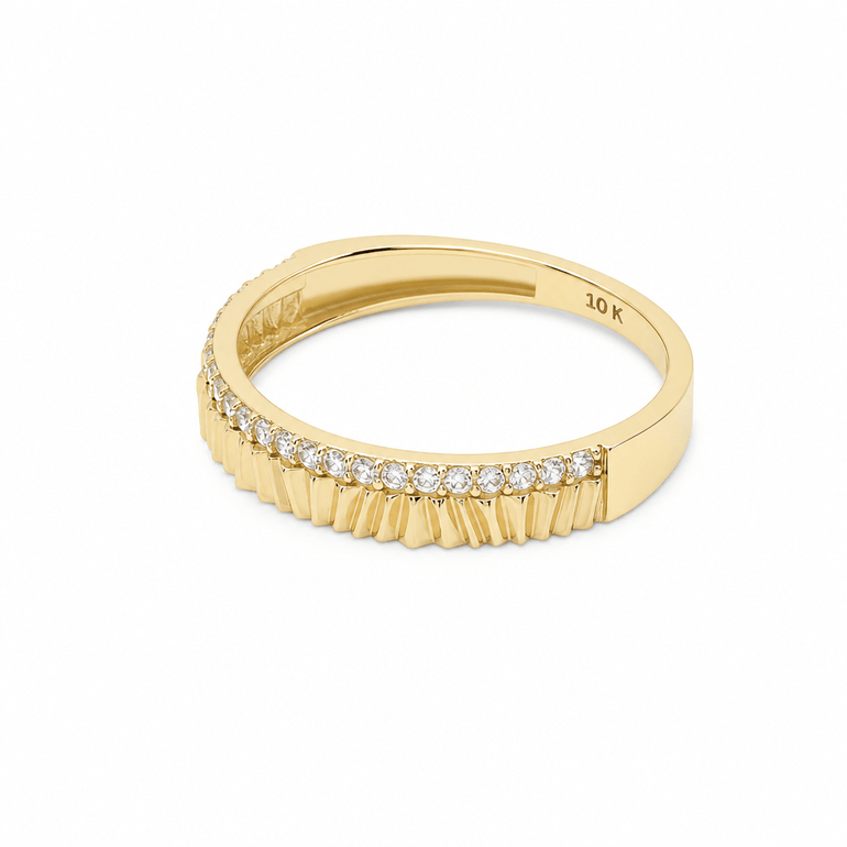 10K Yellow Gold Band With CZ Fashion Women's Ring - Miral Jewelry