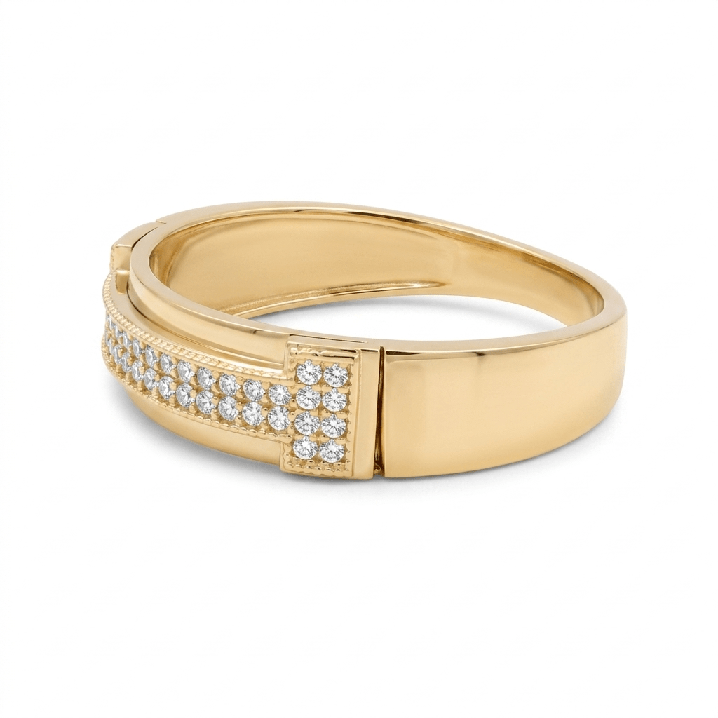 10K Yellow Gold Band with Cz Wedding Band - Miral Jewelry
