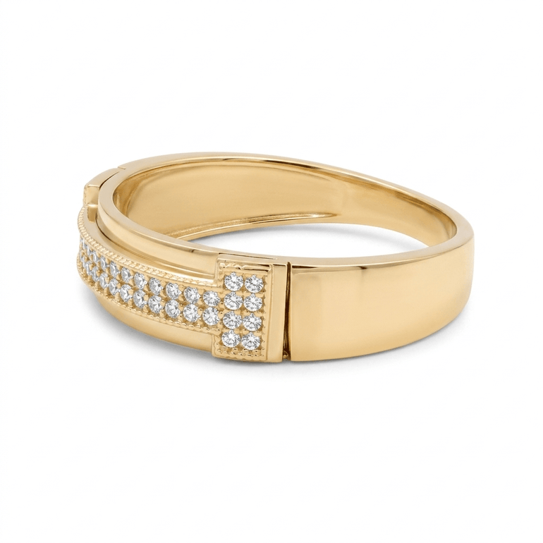 10K Yellow Gold Band with Cz Wedding Band - Miral Jewelry