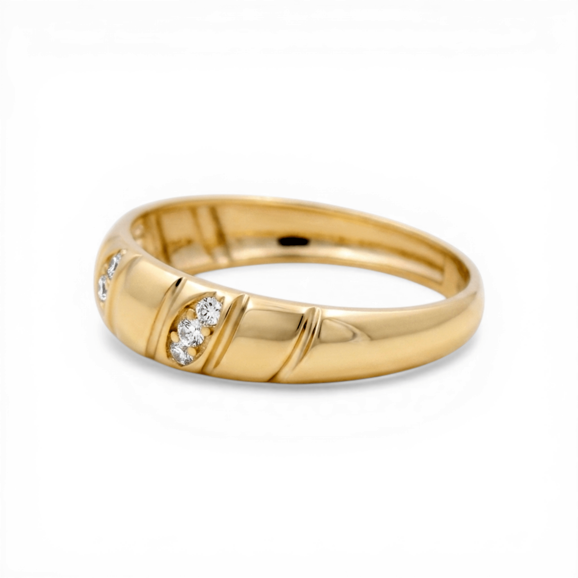 10K Yellow Gold Band with Cz Wedding Band - Miral Jewelry