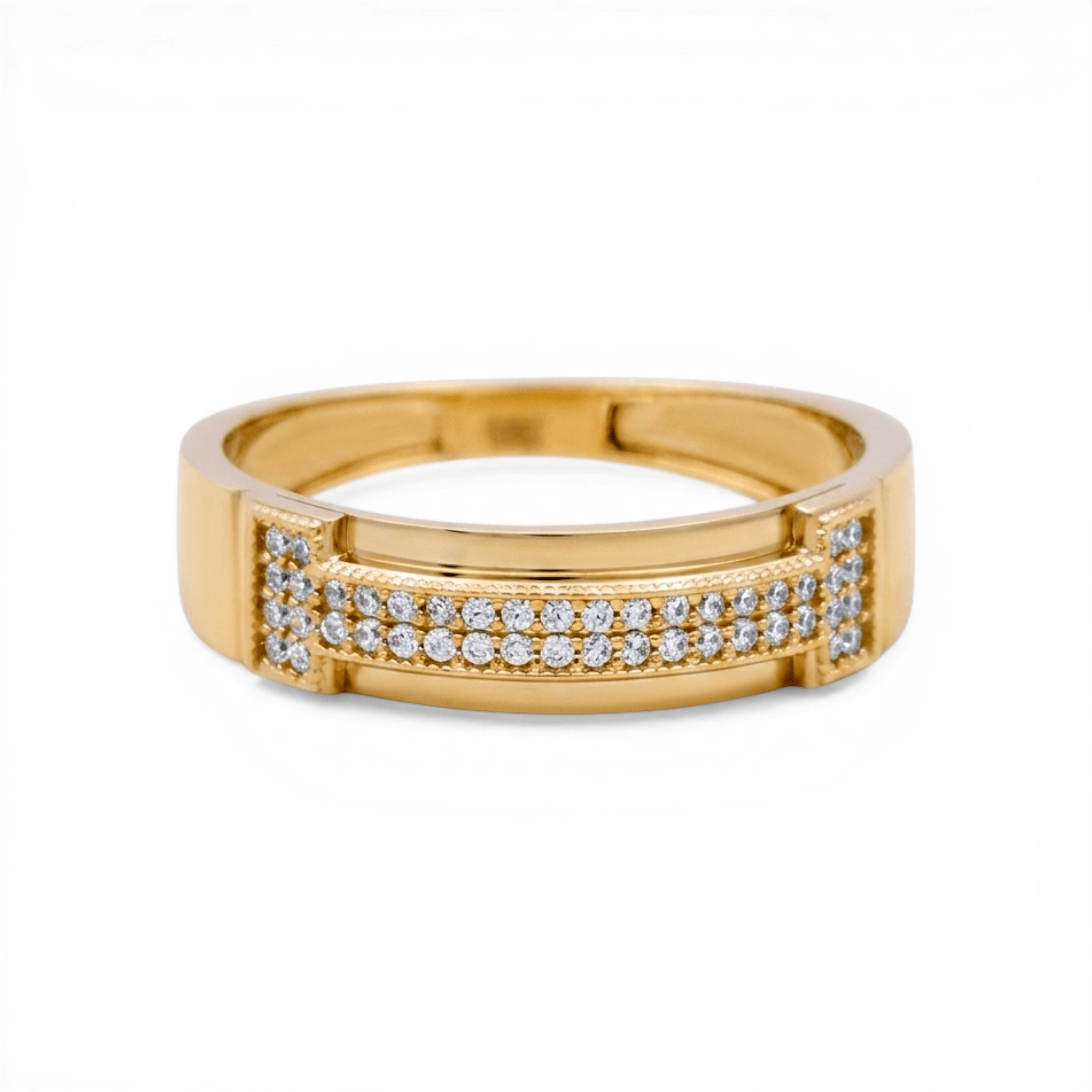 10K Yellow Gold Band with Cz Wedding Band - Miral Jewelry