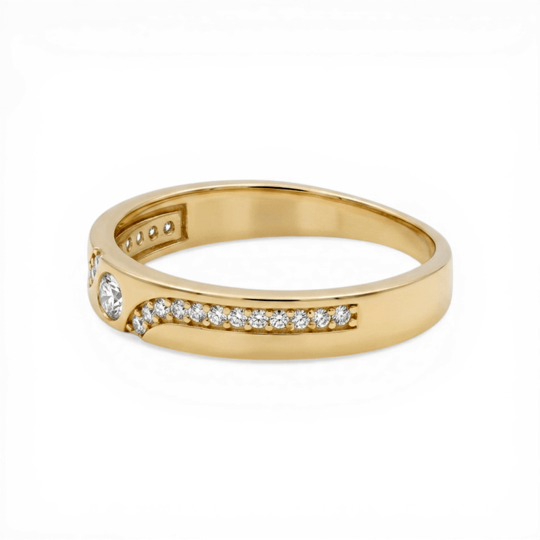 10K Yellow Gold Band with Cz Wedding Band - Miral Jewelry