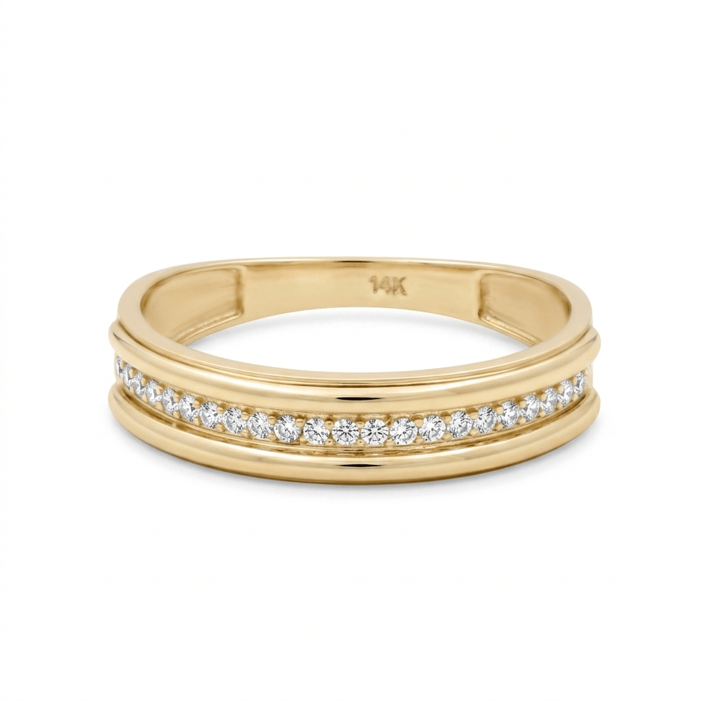 10K Yellow Gold Band with Cz Wedding Band - Miral Jewelry