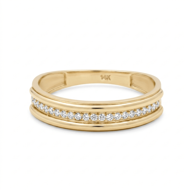 10K Yellow Gold Band with Cz Wedding Band - Miral Jewelry