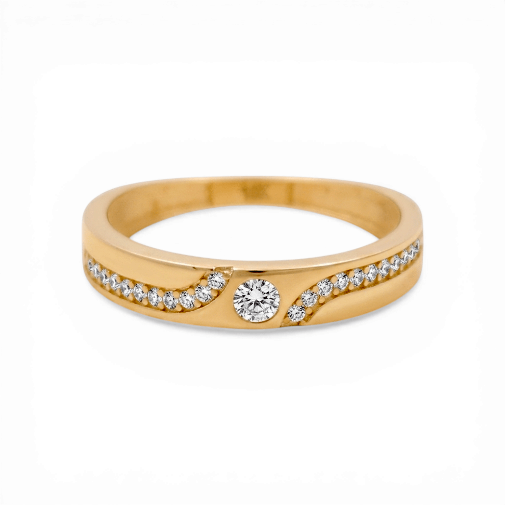 10K Yellow Gold Band with Cz Wedding Band - Miral Jewelry