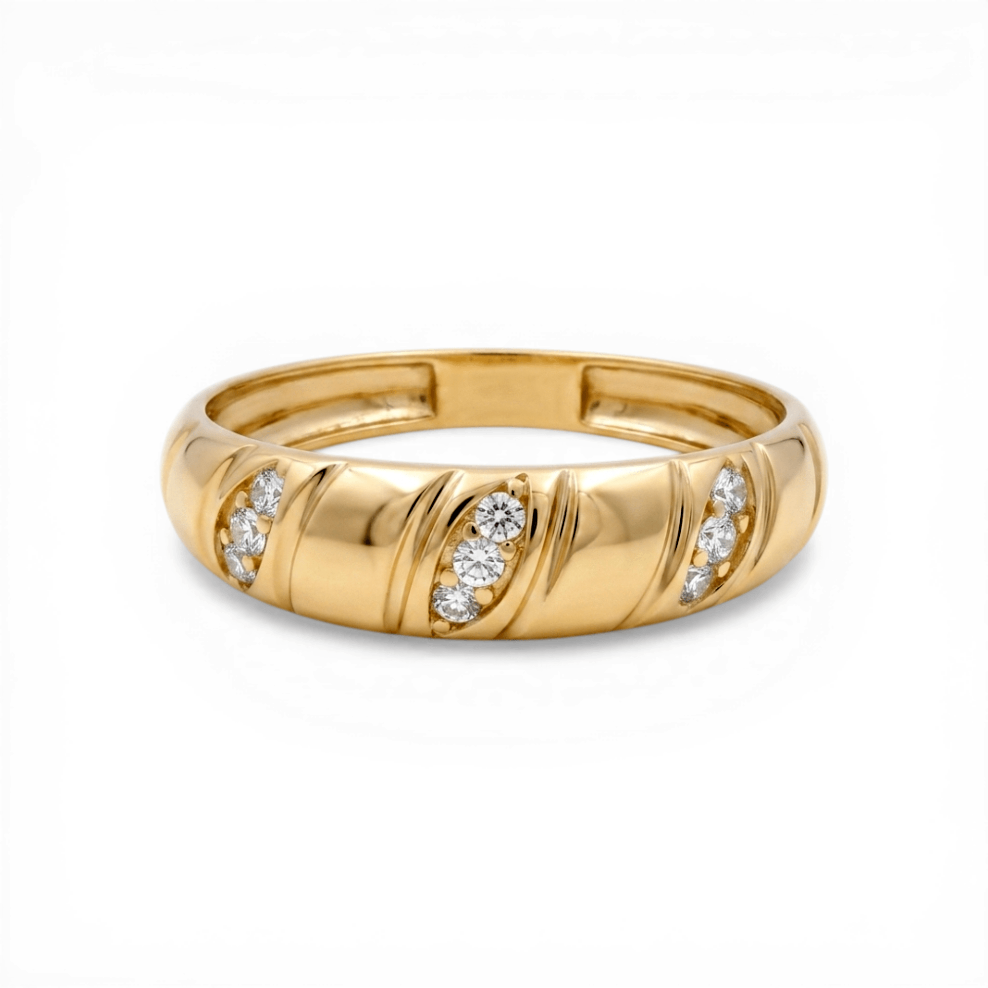 10K Yellow Gold Band with Cz Wedding Band - Miral Jewelry