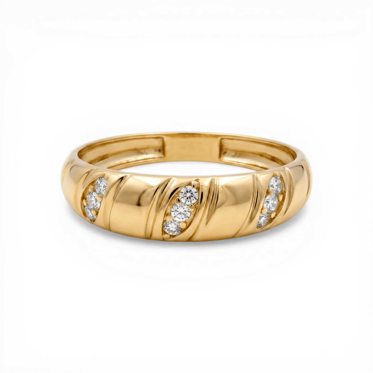10K Yellow Gold Band with Cz Wedding Band - Miral Jewelry