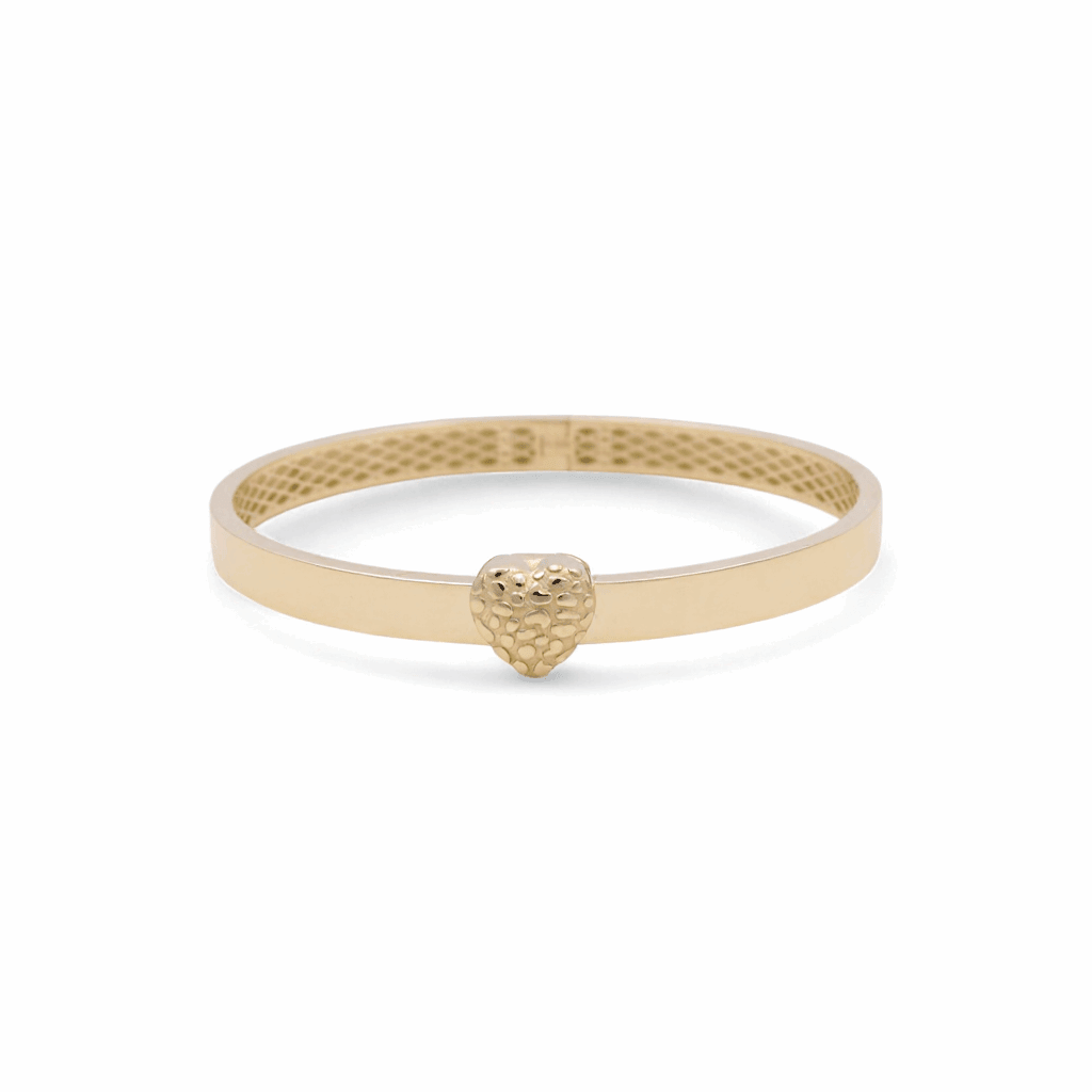 10K Yellow Gold Bangle Semisolid with Heart Women's Bracelet - Miral Jewelry