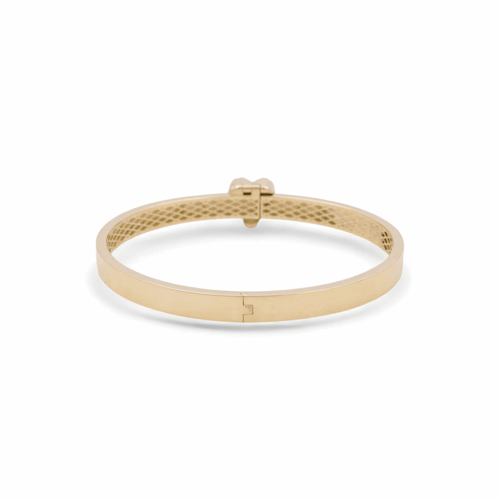 10K Yellow Gold Bangle Semisolid with Heart Women's Bracelet - Miral Jewelry