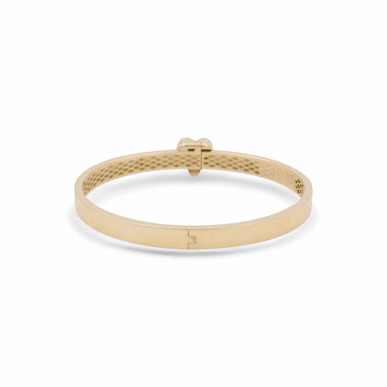 10K Yellow Gold Bangle Semisolid with Heart Women's Bracelet - Miral Jewelry