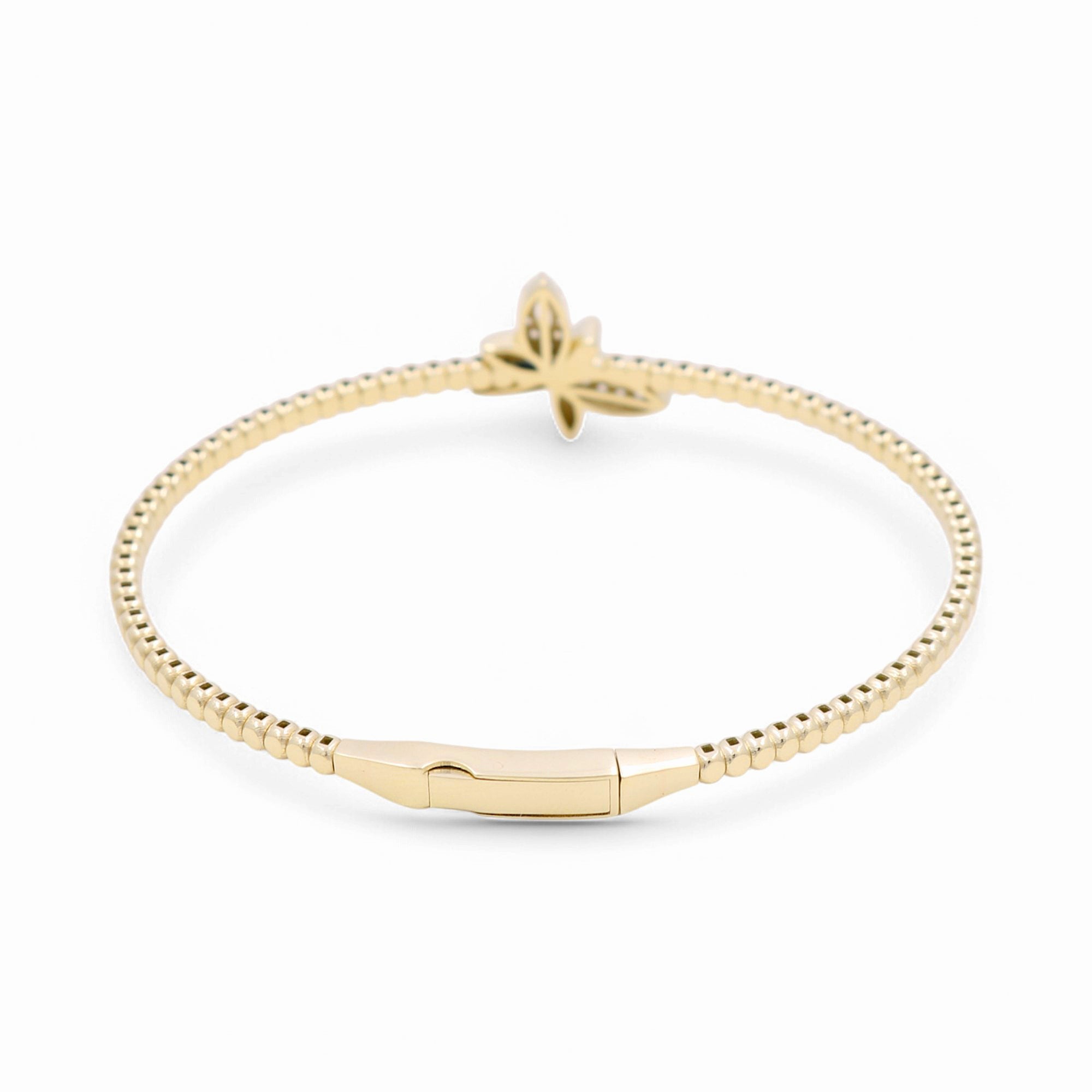 10K Yellow Gold Bangle with Butterfly Women's Bracelet - Miral Jewelry