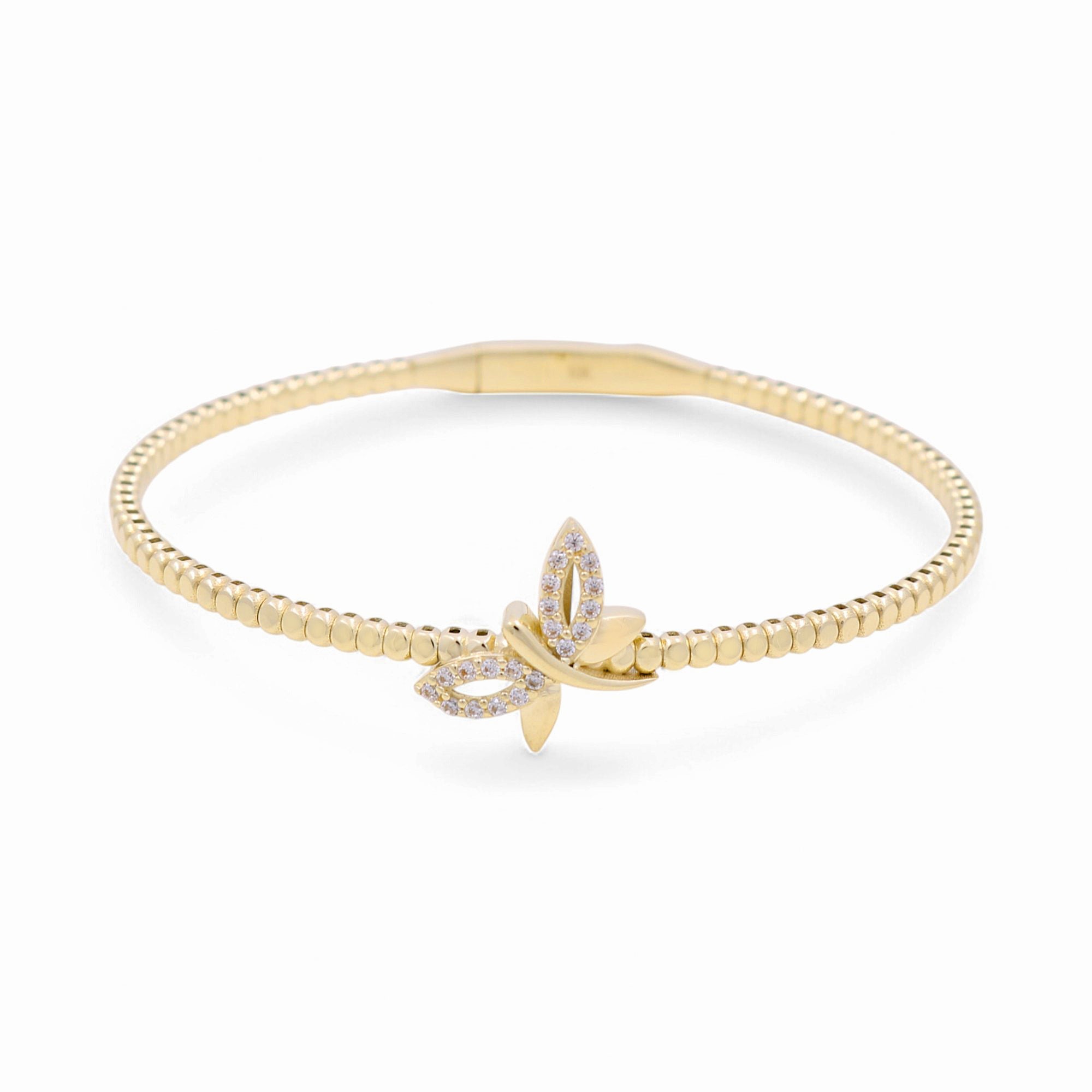 10K Yellow Gold Bangle with Butterfly Women's Bracelet - Miral Jewelry