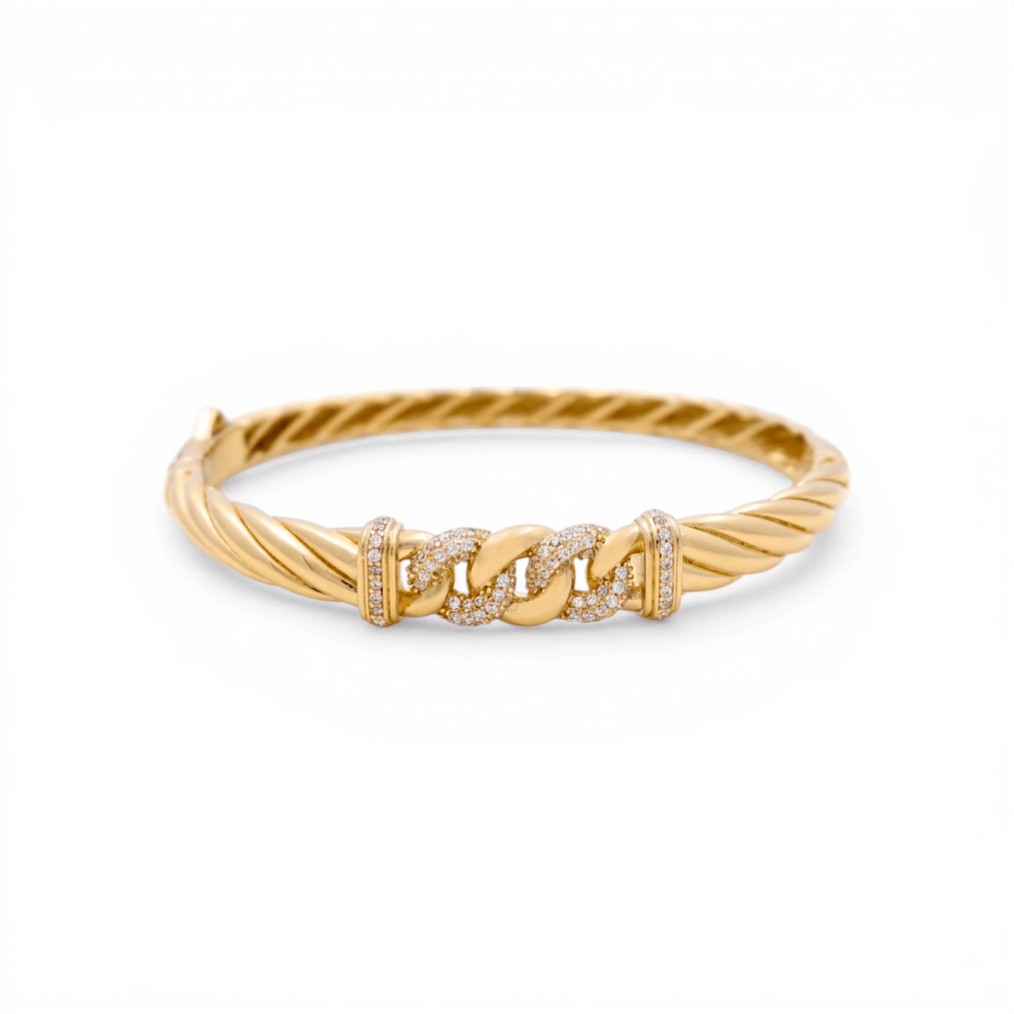 10K Yellow Gold Bangle with Cz Bracelet Women's - Miral Jewelry