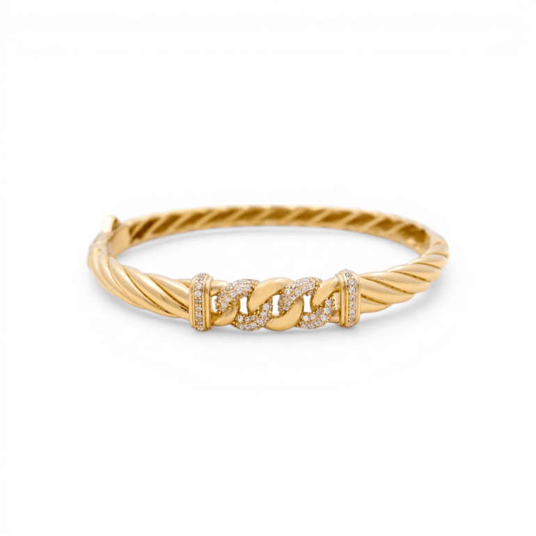 10K Yellow Gold Bangle with Cz Bracelet Women's - Miral Jewelry