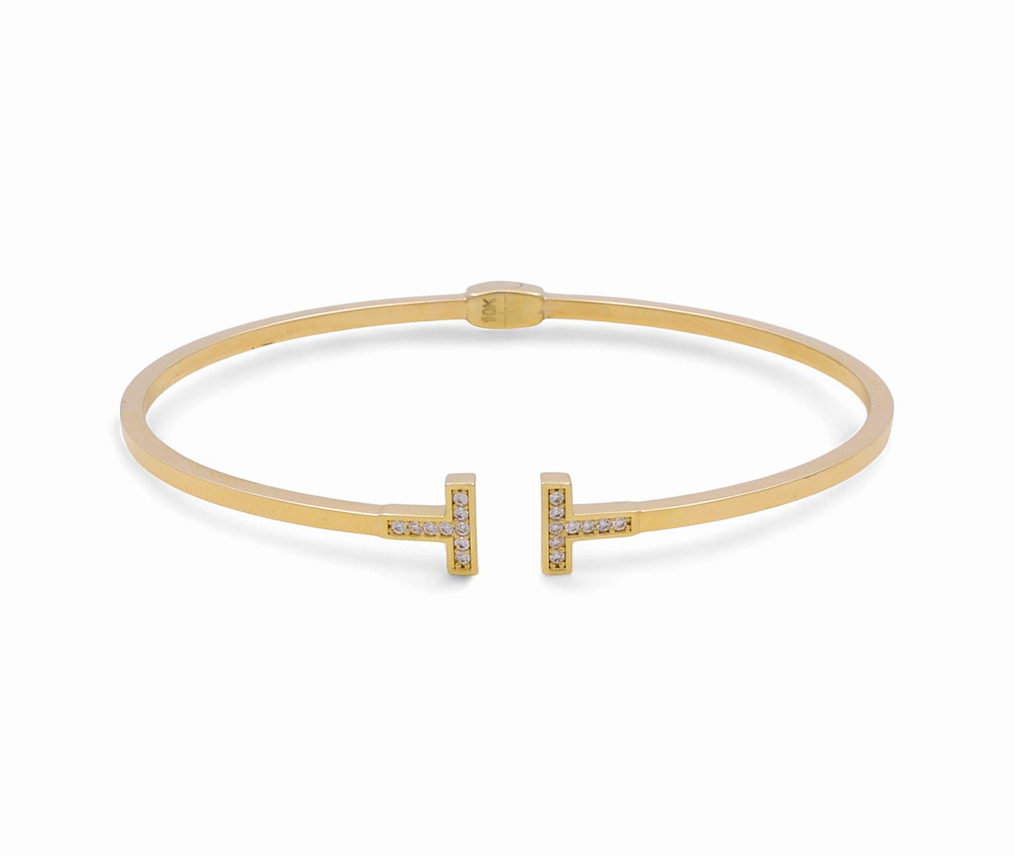 10K Yellow Gold Bangle with Cz Women's Bracelet - Miral Jewelry