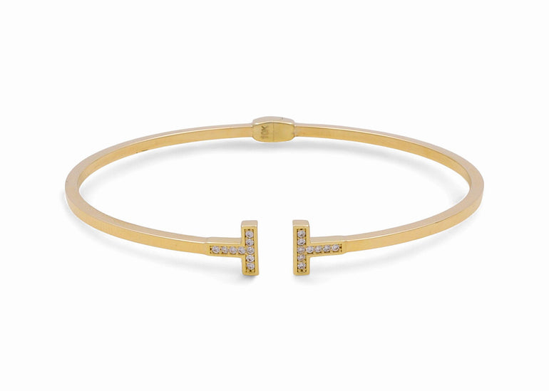 10K Yellow Gold Bangle with Cz Women's Bracelet - Miral Jewelry