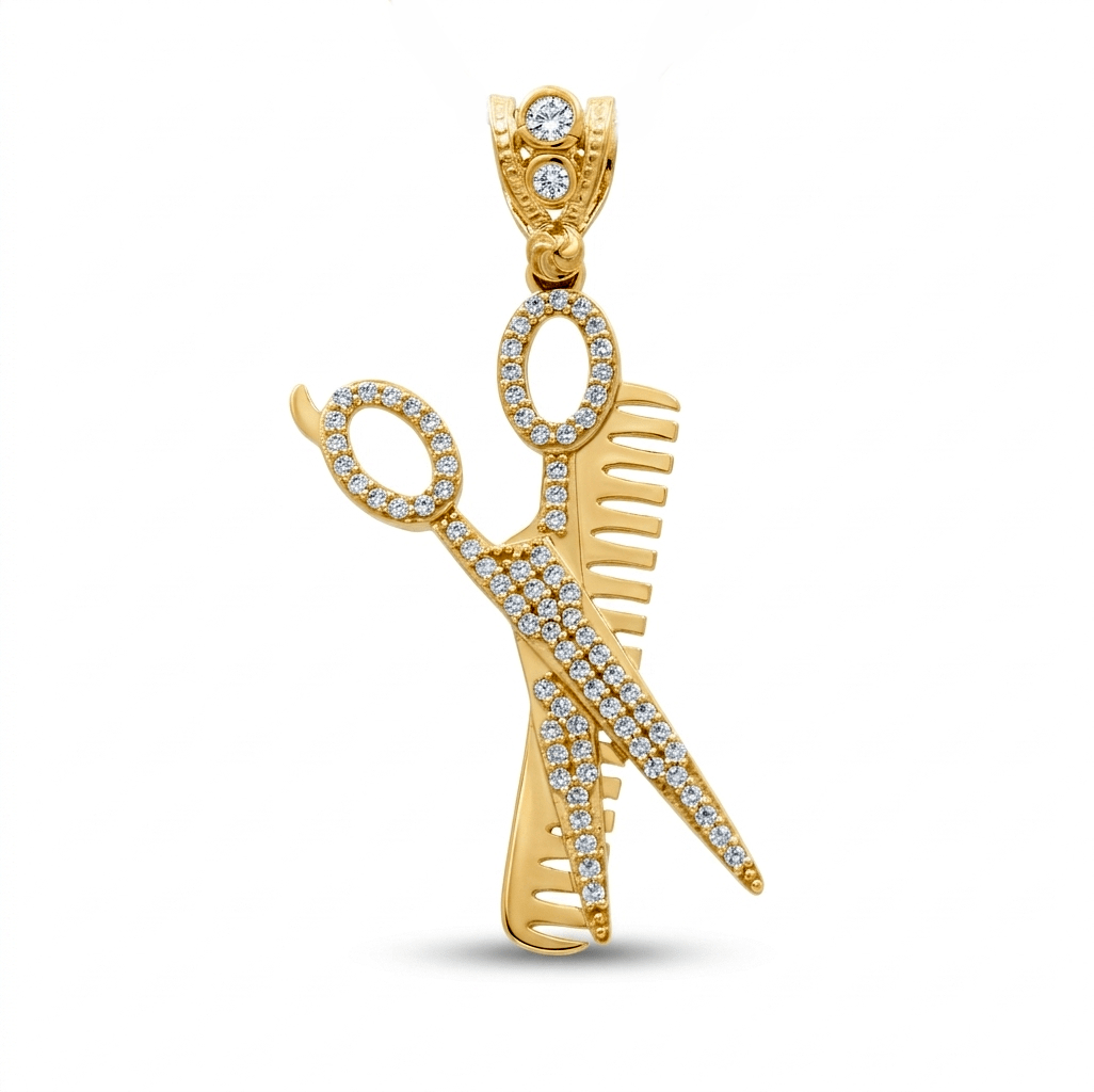 10K Yellow Gold Barber Scissor Pendant - Miral Jewelry