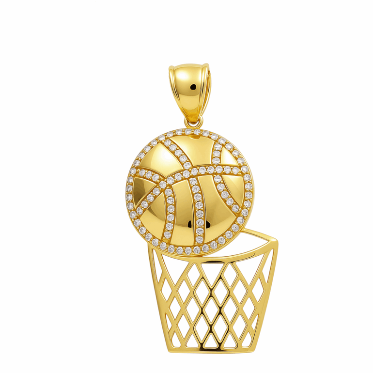 10K Yellow Gold Basketball Men's Pendant - Miral Jewelry