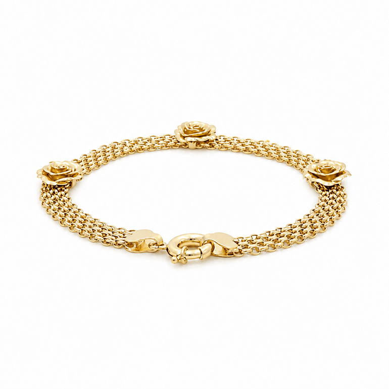 10K Yellow Gold Bismark Roses Bracelet Women's - Miral Jewelry