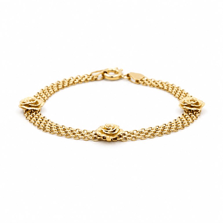 10K Yellow Gold Bismark Roses Bracelet Women's - Miral Jewelry