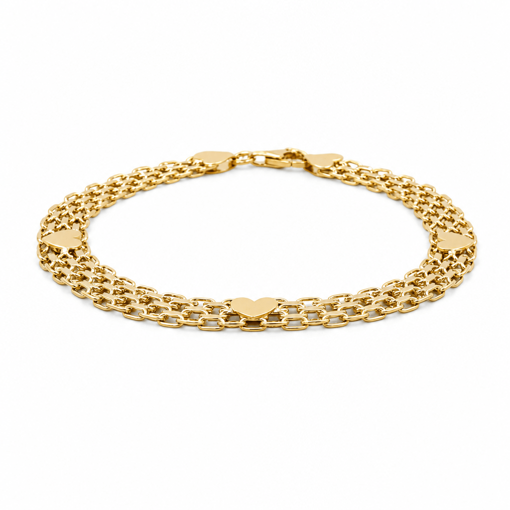 10K Yellow Gold Bismark with Heart Bracelet Women's - Miral Jewelry