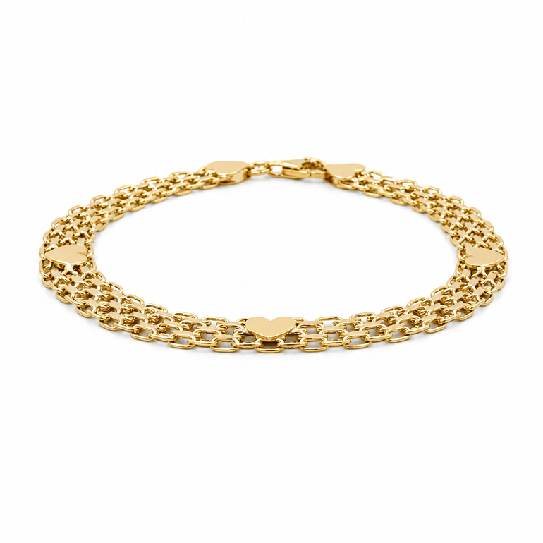 10K Yellow Gold Bismark with Heart Bracelet Women's - Miral Jewelry