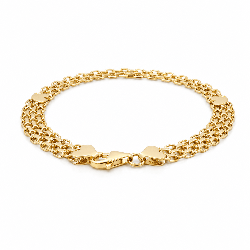 10K Yellow Gold Bismark with Heart Bracelet Women's - Miral Jewelry