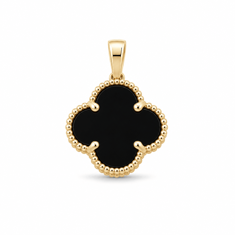 10K Yellow Gold Black Clover Pendant - Miral Jewelry