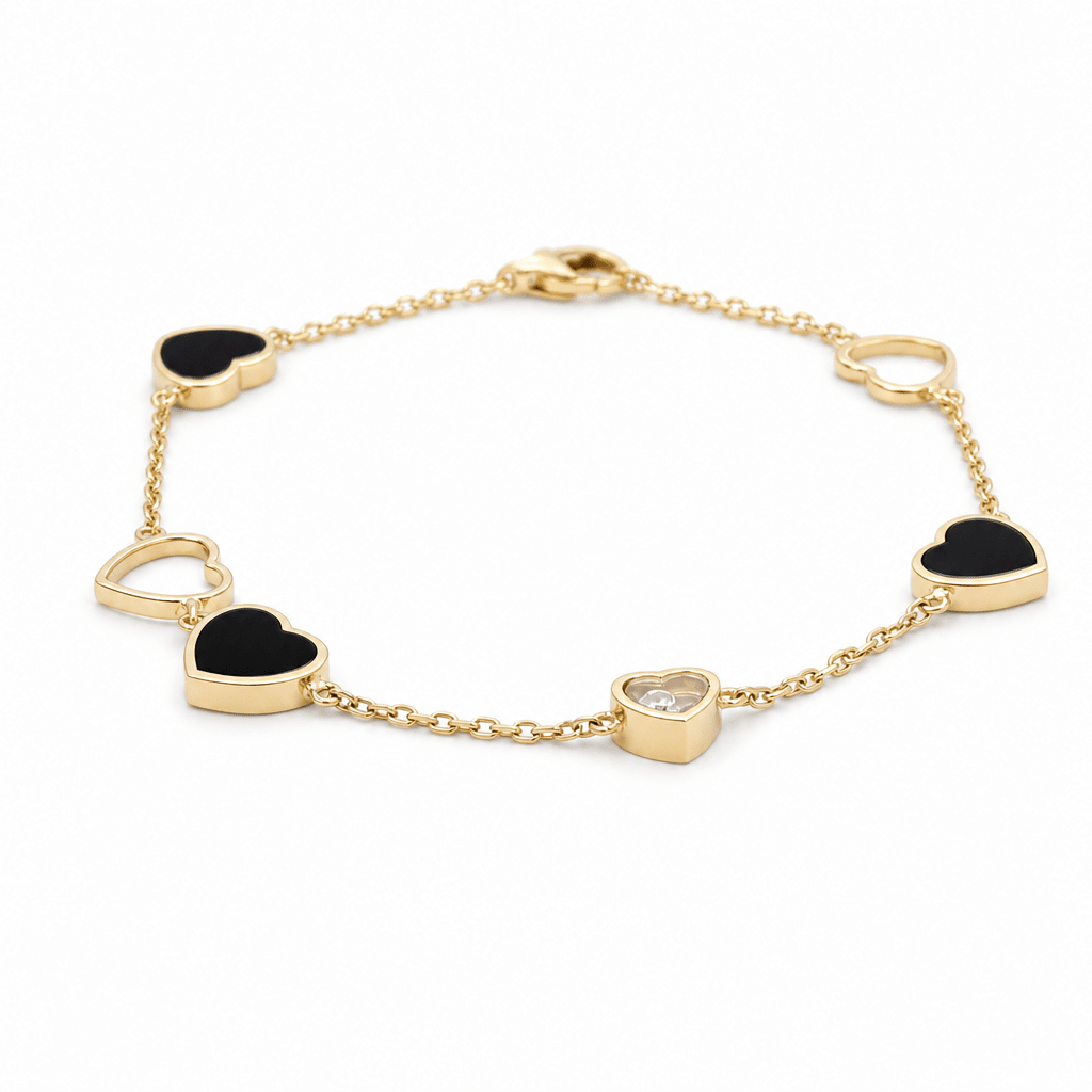 10K Yellow Gold Black Heart Bracelet Women's - Miral Jewelry