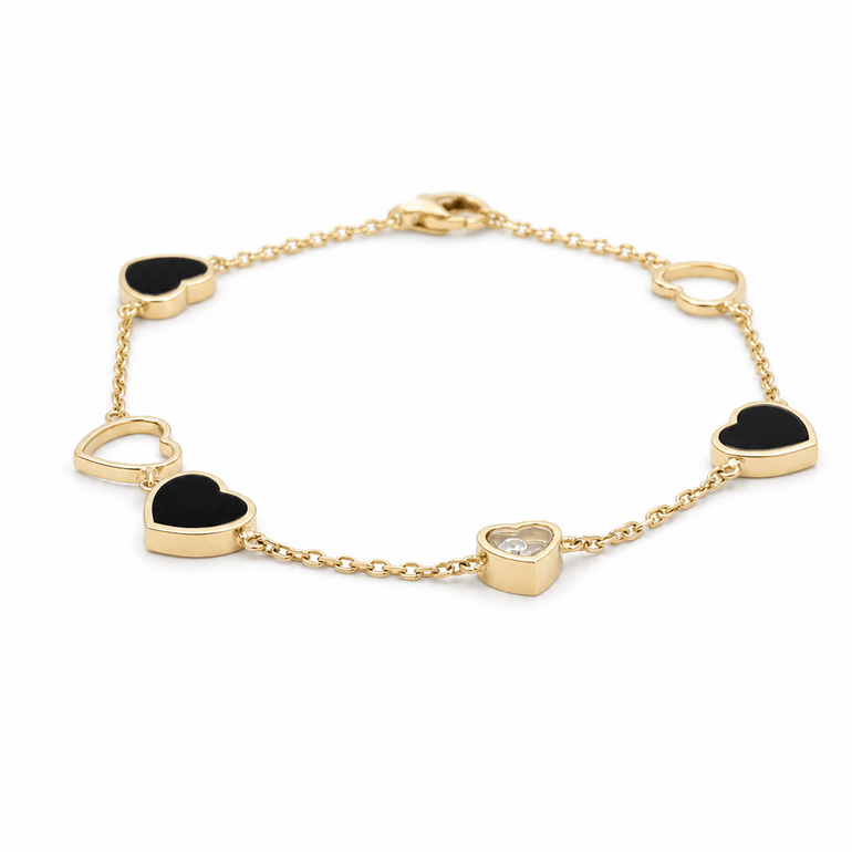 10K Yellow Gold Black Heart Bracelet Women's - Miral Jewelry