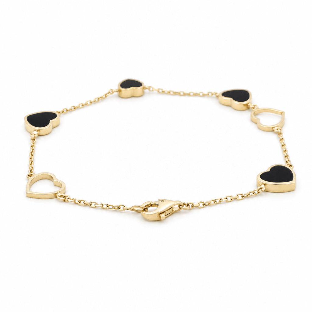 10K Yellow Gold Black Heart Bracelet Women's - Miral Jewelry