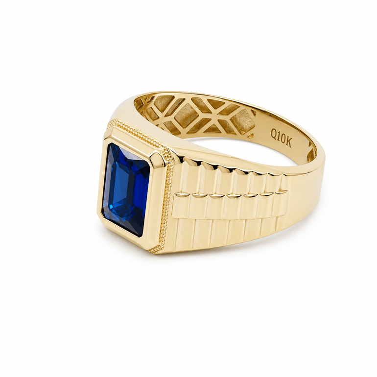 10k Yellow Gold Blue CZ Fashion Ring Men's - Miral Jewelry