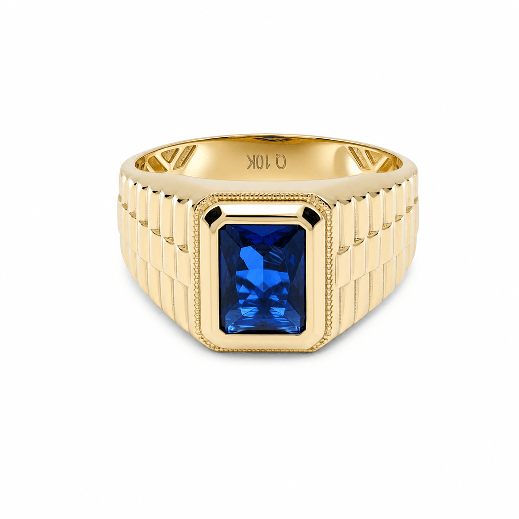 10k Yellow Gold Blue CZ Fashion Ring Men's - Miral Jewelry