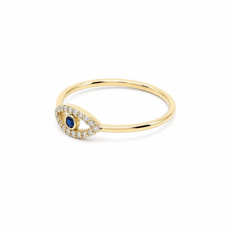 10K Yellow Gold Blue Eye Fashion Women's Ring - Miral Jewelry