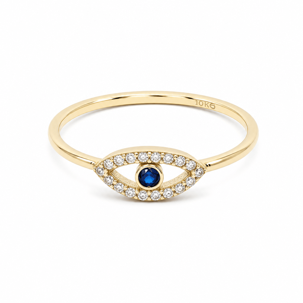10K Yellow Gold Blue Eye Fashion Women's Ring - Miral Jewelry