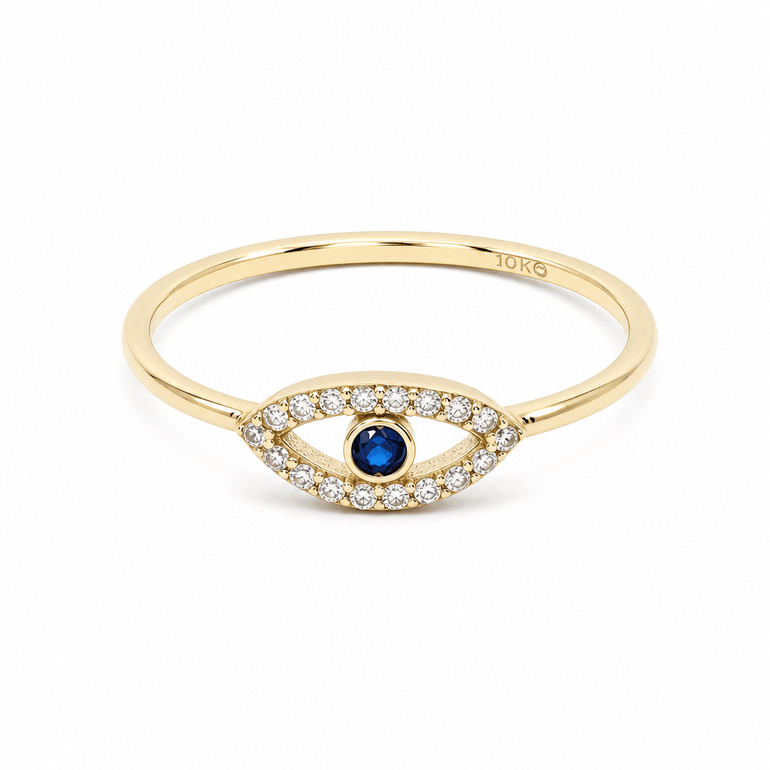 10K Yellow Gold Blue Eye Fashion Women's Ring - Miral Jewelry
