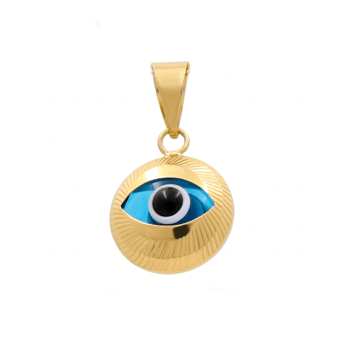 10K Yellow Gold Blue Evil Eye Pendant Diamond-Cut