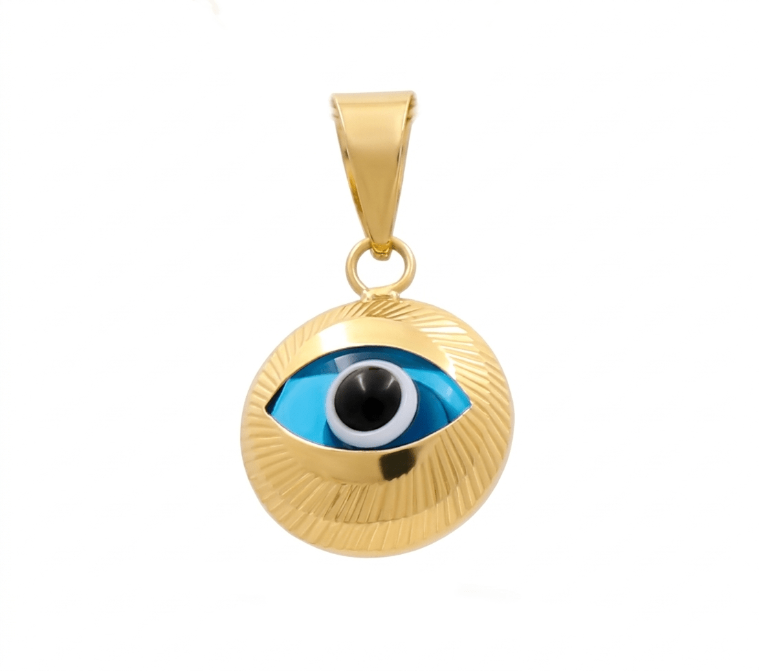10K Yellow Gold Blue Eye Pendant - Miral Jewelry