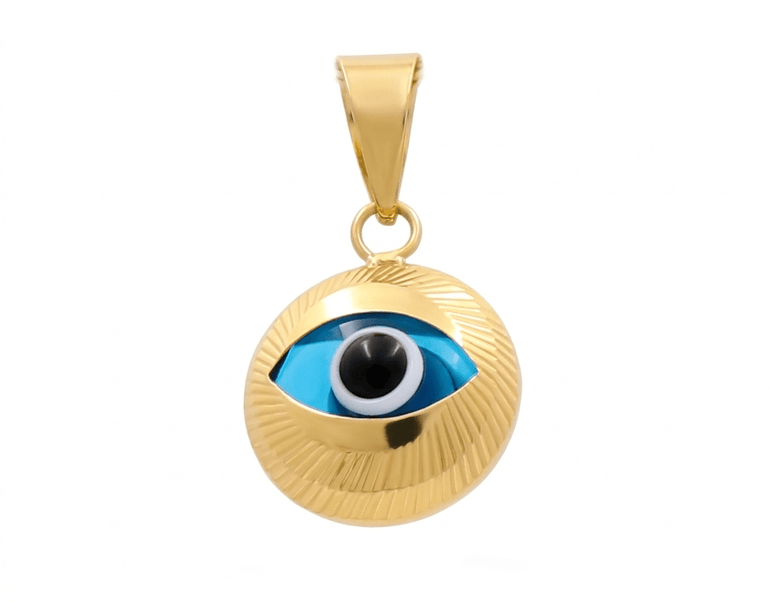 10K Yellow Gold Blue Eye Pendant - Miral Jewelry