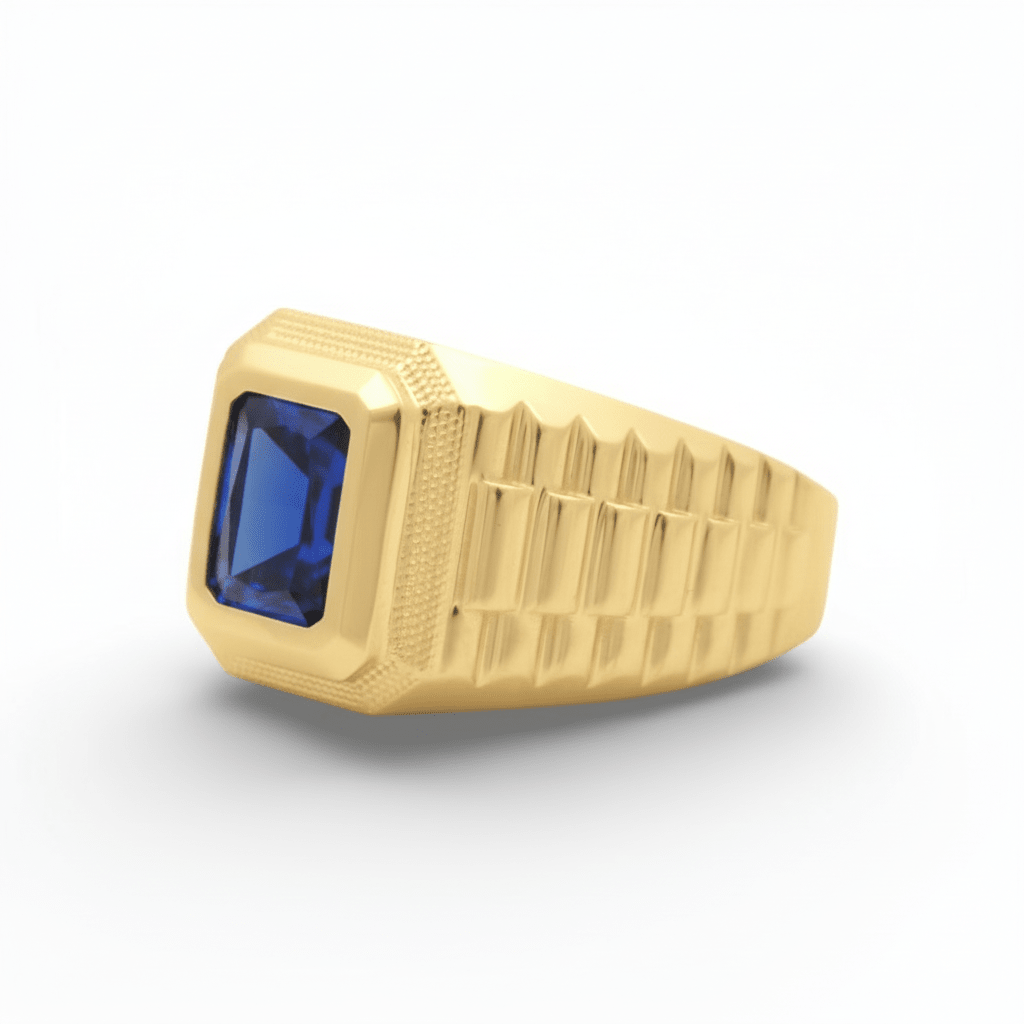 10K Yellow Gold Men's Blue Stone Ring with Watch-Link Sides 5.4 g – view 2