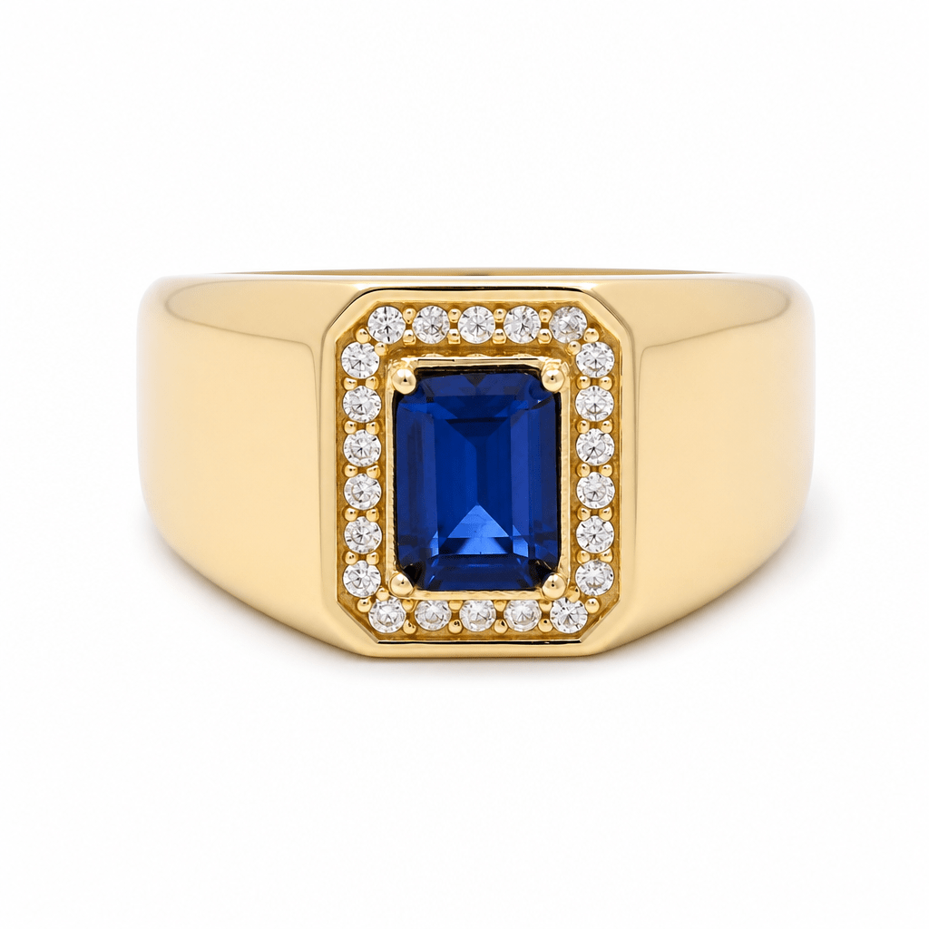 10k Yellow Gold Blue Fashion Men's Ring - Miral Jewelry