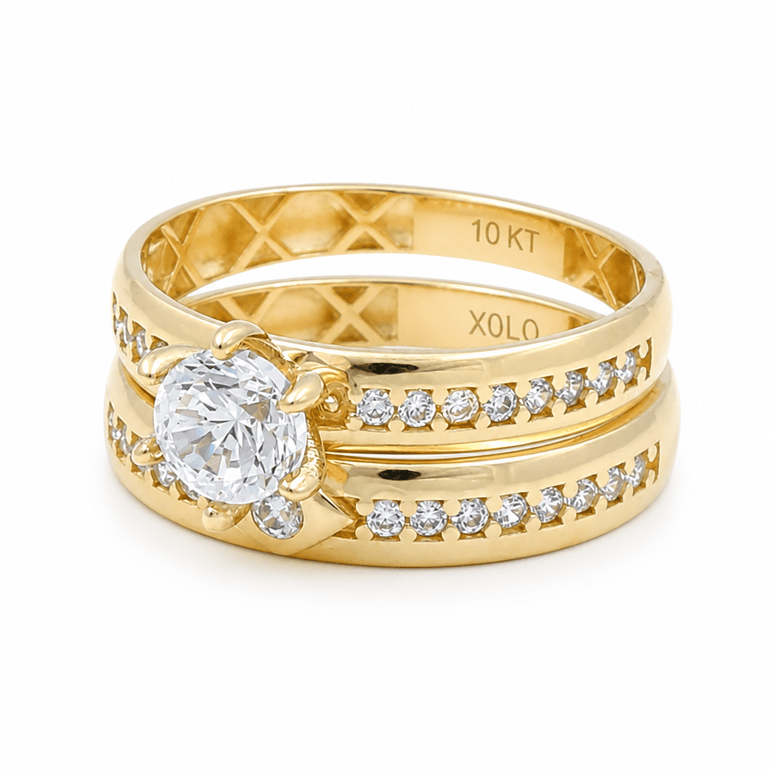 10K Yellow Gold Bridal Set Fashion Women's Ring - Miral Jewelry
