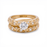 10K Yellow Gold Bridal Set with Cz Fashion Women's Ring - Miral Jewelry