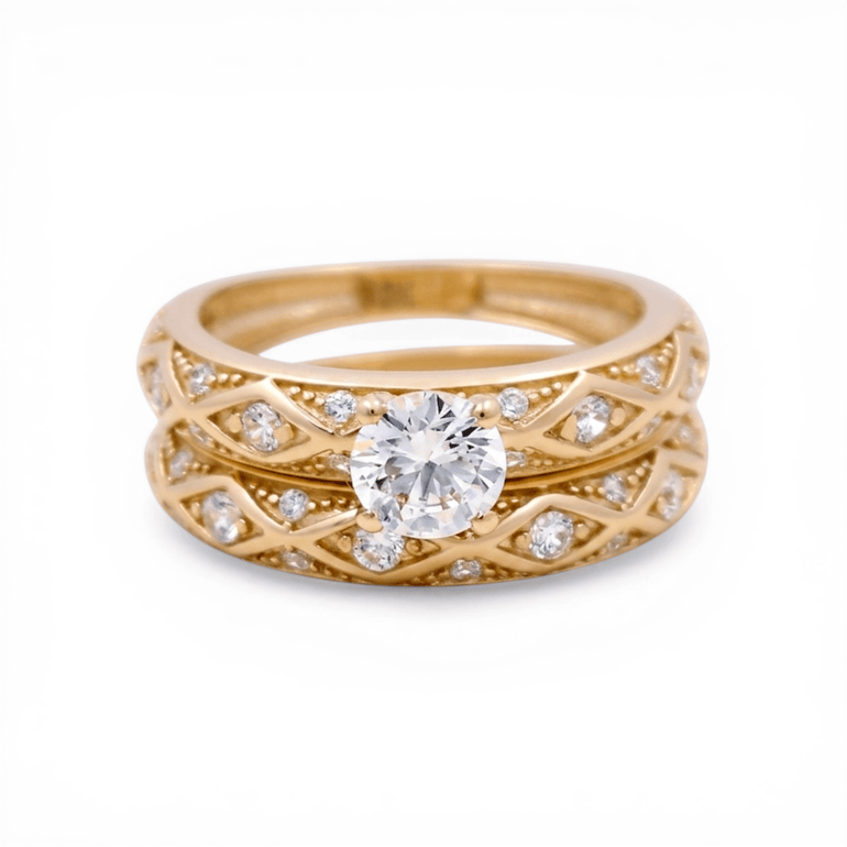 10K Yellow Gold Bridal Set with Cz Fashion Women's Ring - Miral Jewelry